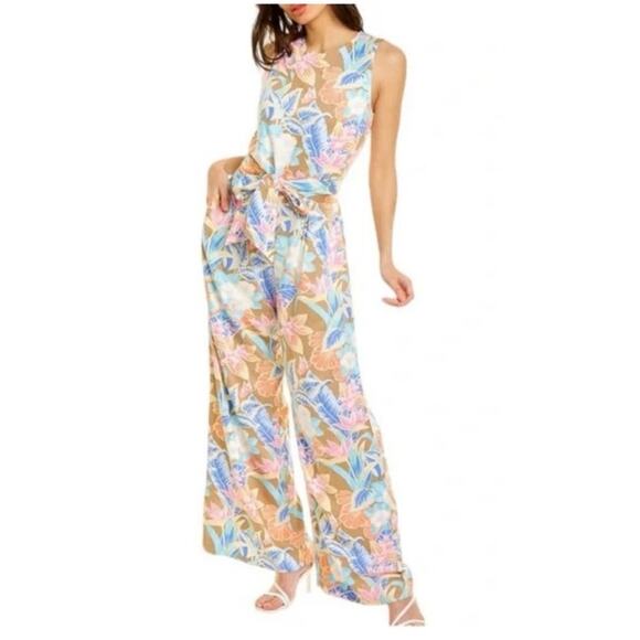 J. McLaughlin Rebekka Floral Wide Leg Jumpsuit Belt Tie Waist sz L NWOT - Picture 14 of 16
